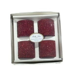 Bella Lux Red Beaded Napkin Rings Set 4